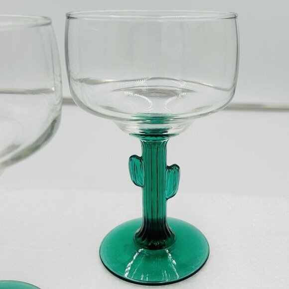 Libbey Margarita Glasses Goblets Juniper Green Cactus Stem Bar Glasses Set of 3 - Picture 4 of 8